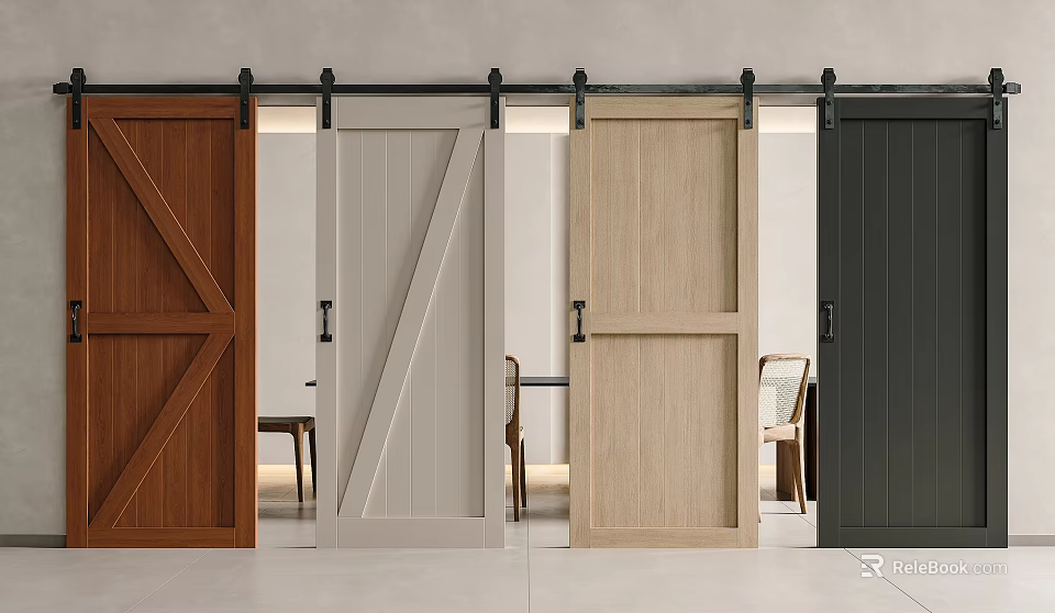 Various Styles Barn Doors In Wooden And Neutral Tones For Interior Spaces 3d model 