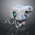 Silver Gray Bionic Robotic Character With Blue Eye Mechanical Arms And Wheels 3d model