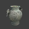 Ancient Bronze Vase With Dragon Handles And Intricate Traditional Carvings