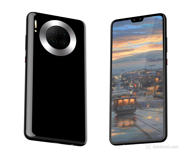 Modern Smartphone With Circular Rear Camera Design And Full Screen Display With Scenic Wallpaper 3d model 