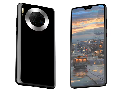Modern Smartphone With Circular Rear Camera Design And Full Screen Display With Scenic Wallpaper 3d model