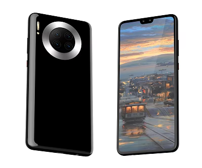 Modern Smartphone With Circular Rear Camera Design And Full Screen Display With Scenic Wallpaper 3d model