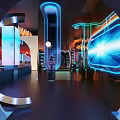 Modern Bar Interior With Sofas And Colorful Lighting 3d model