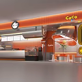 Modern Bubble Tea Shop Interior With Orange Decor Counter And Menu Board 3d model