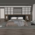 Modern Double Bed With Leather Headboard Neutral Bedding Wooden Flooring And Accent Chair