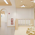 Bright Kindergarten Classroom Featuring Wooden Tables Chairs TV And Round Windows