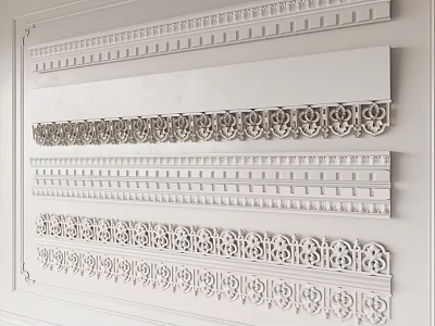 Decorative Wall Lines With Various Intricate Patterns And White Architectural Trim 3d model