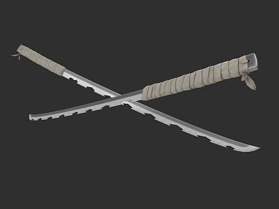 Classic Japanese Swords With Serrated Blades And Wrapped Handles Crossed Design 3d model