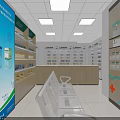 Modern Pharmacy Store Interior With Medicine Shelves Counter Display Screen And Seats