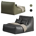 Comfortable Bean Bag Chair in Olive Green and Black with Soft Blanket and Pillows