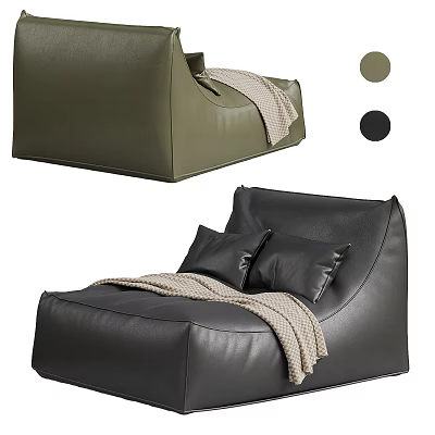 Comfortable Bean Bag Chair in Olive Green and Black with Soft Blanket and Pillows 3d model