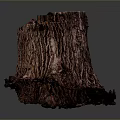 Natural Plant Tree Stump With Textured Bark Cross Section On Dark Background 3d model