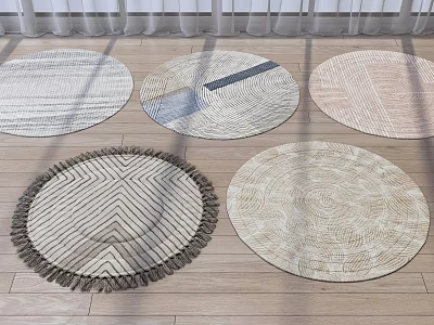 Modern Round Rugs with Diverse Patterns and Fringe Accents for Living Room Wooden Floors 3d model
