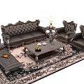 Classic Luxury Sofa and Coffee Table Set with Armchairs Patterned Rug and Side Tables 3d model