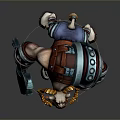 Muscular Fantasy Game Movie Character With Ram Horns Armor And Weapon