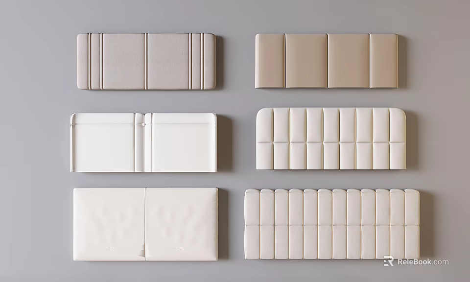Various Soft Upholstered Panel Styles with Neutral Tones and Stitched Details 3d model 