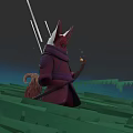 Fox Character With Red Tail In Purple Coat Holding Glowing Object On Green Grass