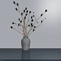 Gray Ceramic Vase With Dried Branches And Black Berries On Smooth Surface Light Background Wall 3d model