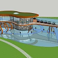 Modern Public Building With Curved Green Roof Glass Facade Water Features And Surrounding Greenery