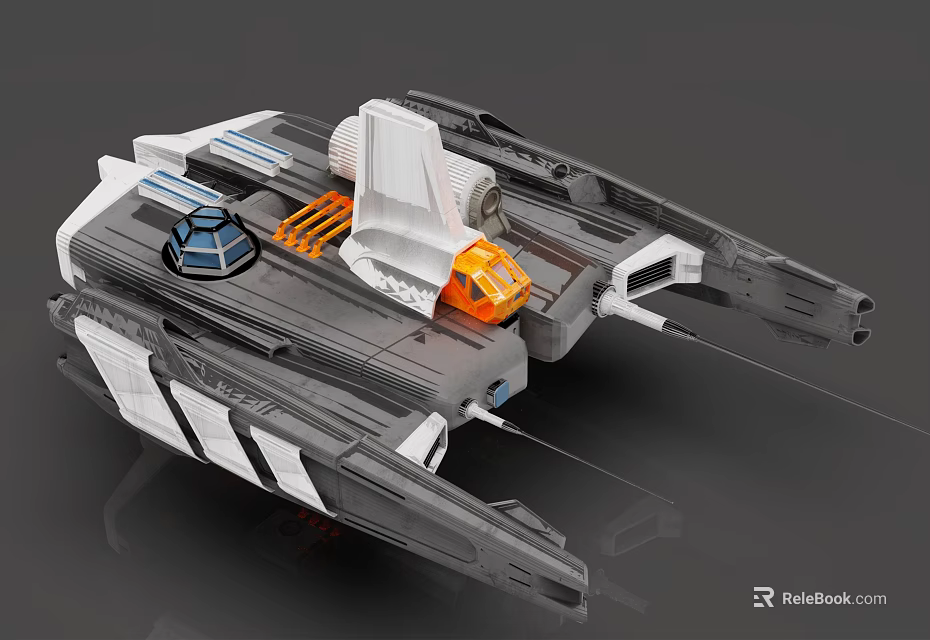 Futuristic Sci Fi Spaceship Model With Gray White Orange Detailed Structure 3d model
