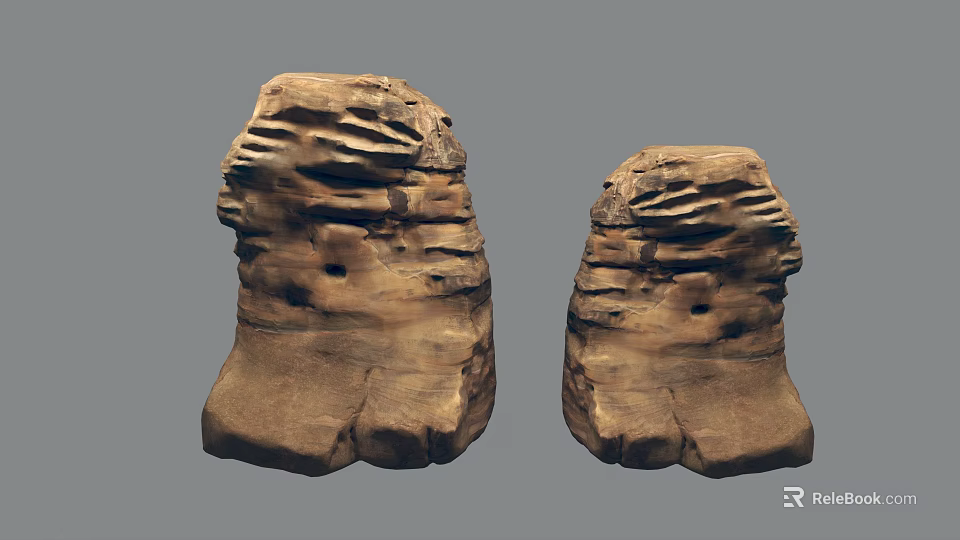 Handcrafted Stone and Wood Sculptures with Natural Textures and Artistic Design 3d model 