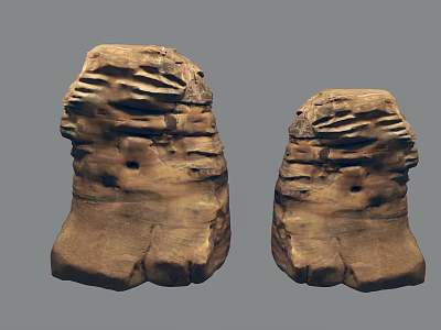 Handcrafted Stone and Wood Sculptures with Natural Textures and Artistic Design 3d model