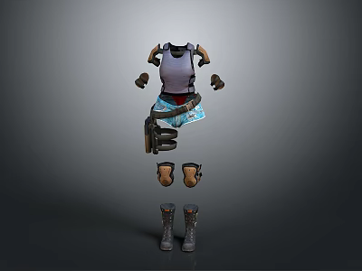 3D Model of Separated Character Outfit Components Vest Arm Guards Waist Gear Leg Protectors Boots 3d model