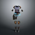 3D Model of Separated Character Outfit Components Vest Arm Guards Waist Gear Leg Protectors Boots