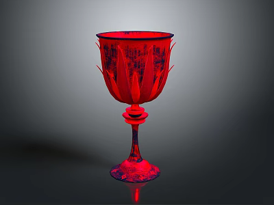 Stylish Red Glass Cup With Intricate Carved Patterns And Elegant Base 3d model