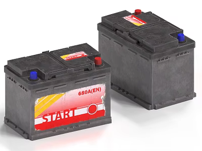Industrial Car Batteries Two Units With START Label 650AEN Model Red Blue Caps 3d model