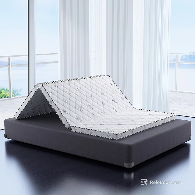Foldable Mattress With Diamond Pattern On Comfortable Bed Base In Bright Room 3d model 