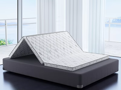 Foldable Mattress With Diamond Pattern On Comfortable Bed Base In Bright Room 3d model