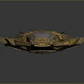 Futuristic Golden Spaceship 3D Model With Blue Panels And Spiked Structure