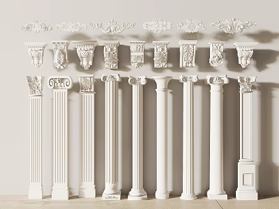 Classic White Roman Columns With Ornate Capitals 3d model