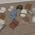 Collection Of Modern Single Sofas In Various Styles And Colors On Wooden Floor