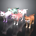 Colorful Cat Figurines With Various Colors Standing Poses And Shiny Surfaces