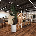 Modern Cafe Interior With Wooden Flooring Tables Chairs And Large Potted Plant