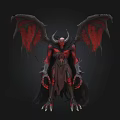 Demonic Game Movie Character With Red Wings Black Horns And Muscular Body