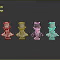 Four Male Busts With Top Hats One Different Colored On Black Surface With Reflections