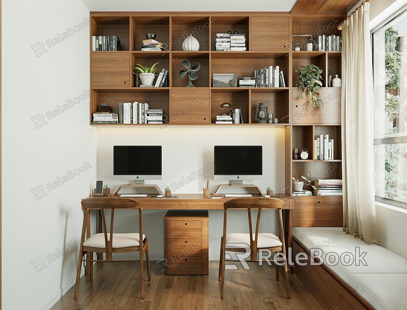 Modern Study Original Solid Wood Tatami Bedroom Double Study Study Room Desk and Chair Combination Bookcase Tatami Desk Dining Chair Creative Bedroom Book Decoration Combination model