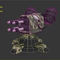 Camouflage Automatic Weapon With Multiple Barrels Black Base And Support Structure