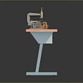 Professional Industrial Sewing Machine On Pink Tabletop With Blue Stand Workbench