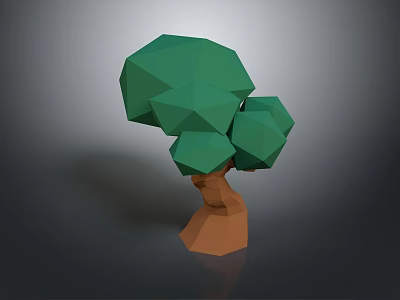Cartoon Scene Featuring Low Poly Tree With Green Crown And Brown Trunk 3d model