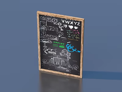 Household Decorative Chalkboard With Wooden Frame And Hand Drawn Letters Sun Smile Car House Love 3d model