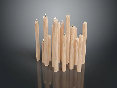 Tall Wooden Candles Arranged In Elegant Standing Display For Home Decor 3d model