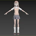 Anime School Girl With Brown Hair Wearing White Shirt Gray Skirt And Dark Blue Background