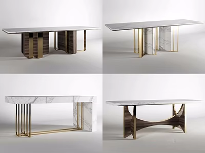 Modern Marble Top Dining Table With Gold And Dark Metal Legs Design 3d model