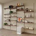 Modern Wall Mounted Shelving Unit With Books Potted Plants Decorative Vases Photo Frame And Sculptures