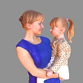 Modern Double Mom Laughs With Daughter 3d model