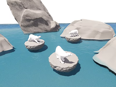 Reptiles Resting on Natural Rocks in Aquatic Environment with Blue Water and Stones 3d model